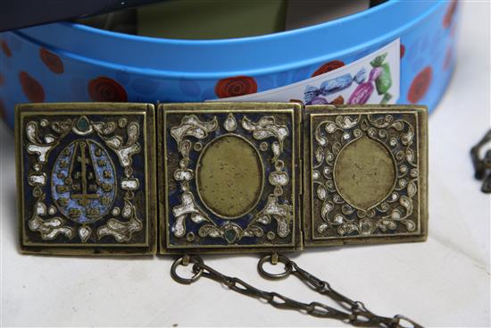 A group of 19th century and later Russian brass and champleve icons, crucifix 11in.